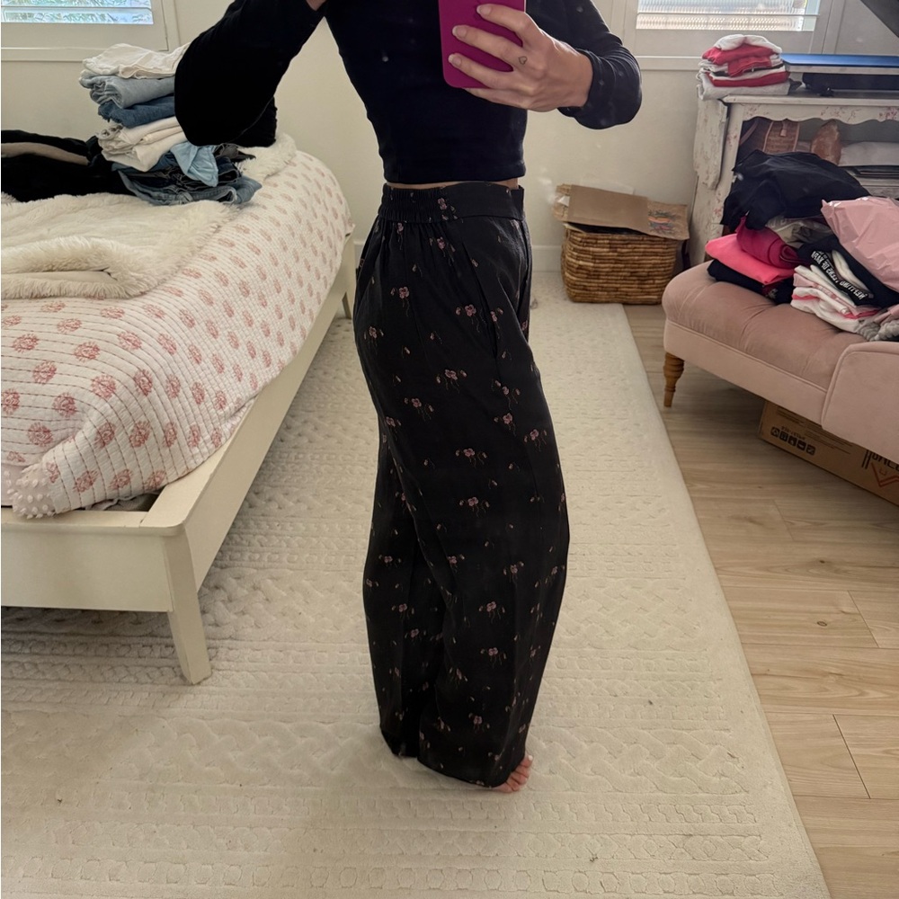 & Other Stories Black Floral Wide Leg Pants
